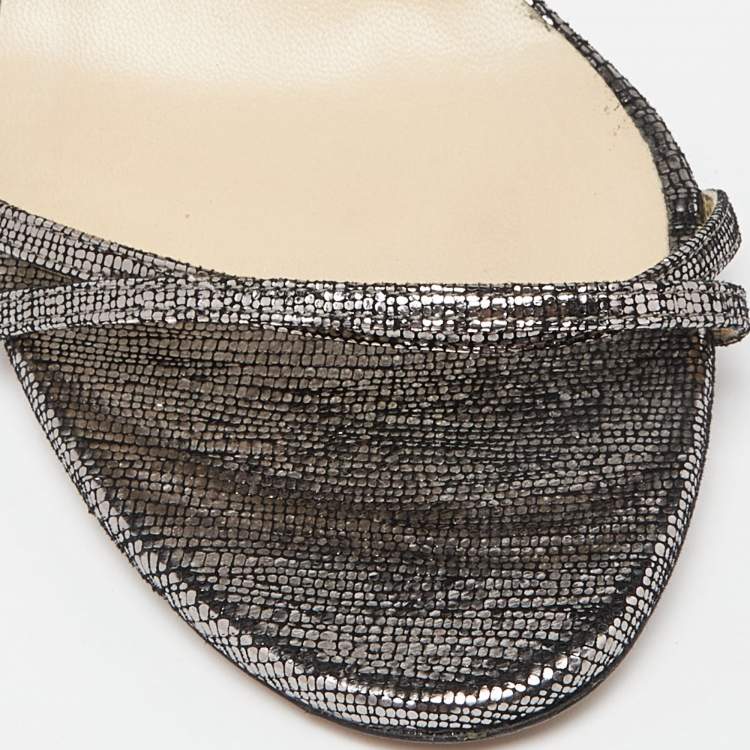 Pre Owned Jimmy Choo Metallic Suede Strappy Slingback Sandals Size 40.5