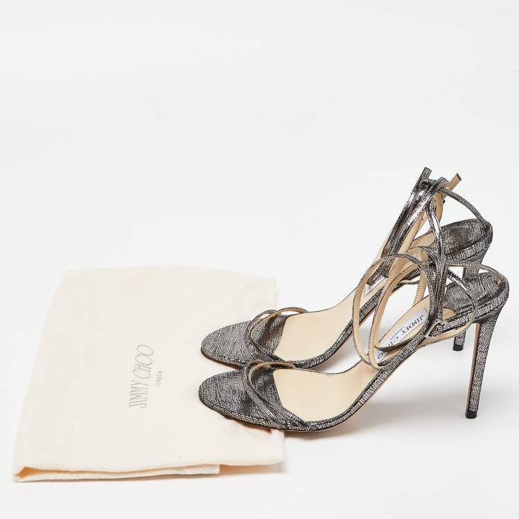 Pre Owned Jimmy Choo Metallic Suede Strappy Slingback Sandals Size 40.5