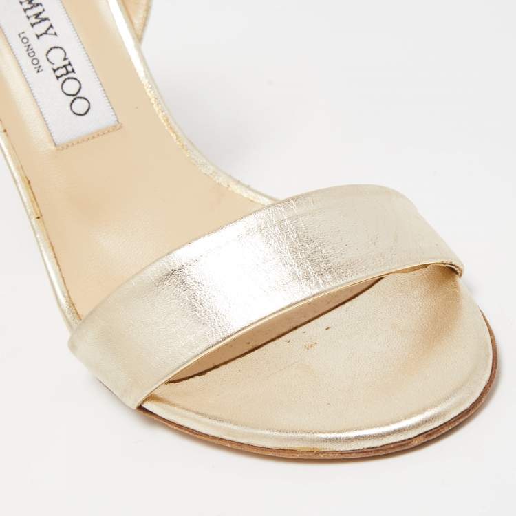 Pre Owned Jimmy Choo Gold Metallic Leather Slingback Sandals Size 39