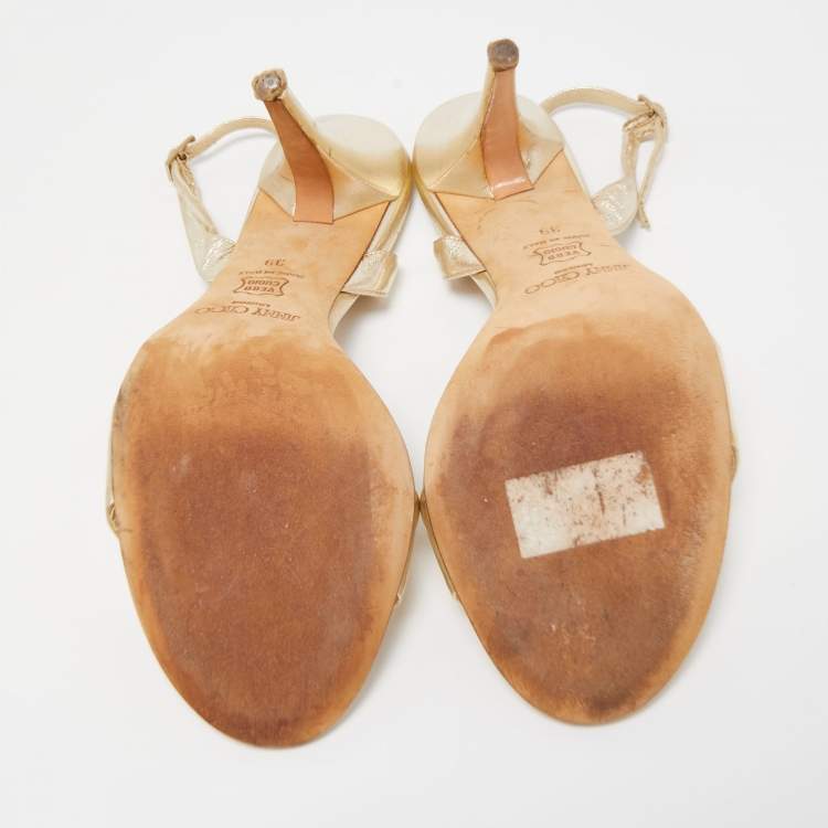 Pre Owned Jimmy Choo Gold Metallic Leather Slingback Sandals Size 39