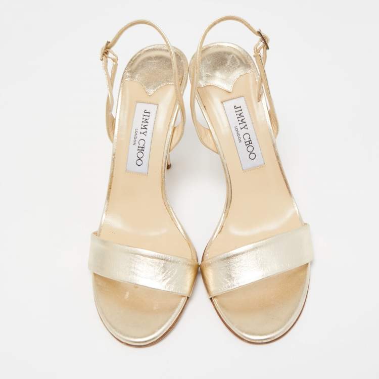 Pre Owned Jimmy Choo Gold Metallic Leather Slingback Sandals Size 39