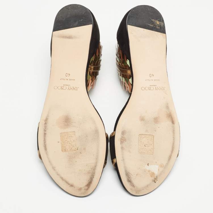 Pre Owned Jimmy Choo Black Suede Kimro Flat Sandals Size 40