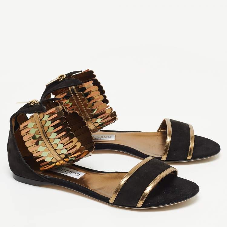 Pre Owned Jimmy Choo Black Suede Kimro Flat Sandals Size 40