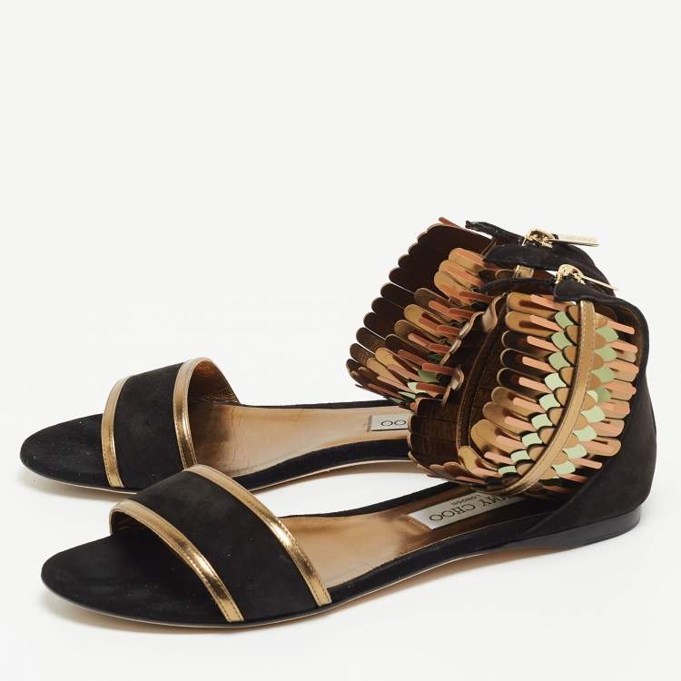 Pre Owned Jimmy Choo Black Suede Kimro Flat Sandals Size 40