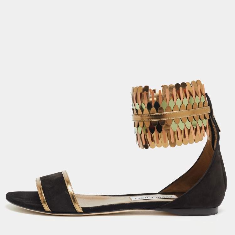 Pre Owned Jimmy Choo Black Suede Kimro Flat Sandals Size 40