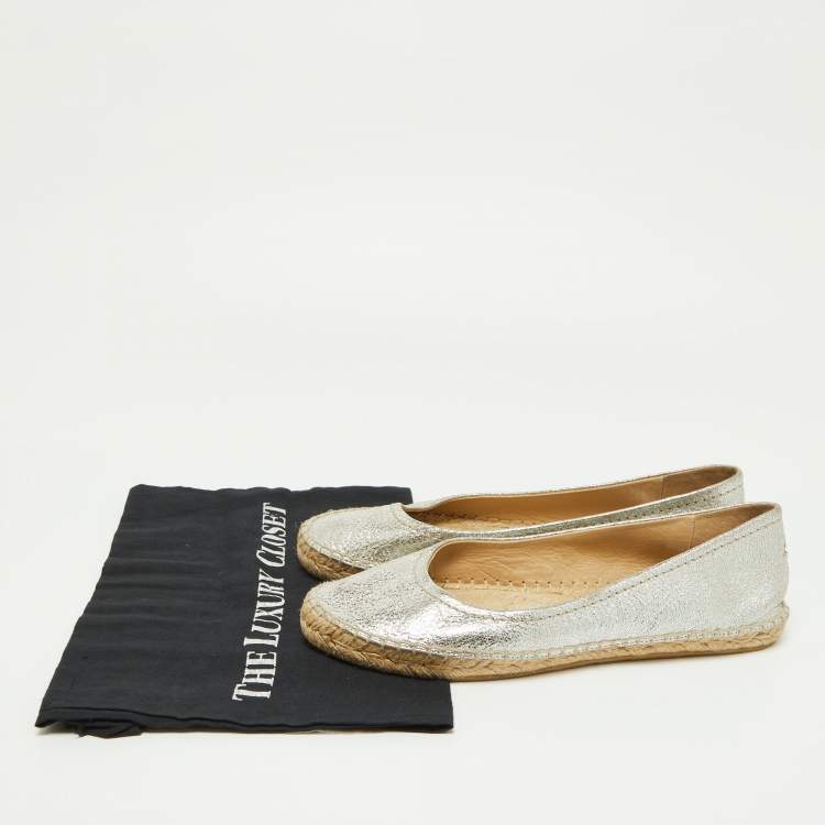 Pre Owned Jimmy Choo Metallic Silver Leather Pow Espadrille Flats Size 41