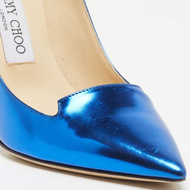 Pre Owned Jimmy Choo Blue Patent Leather Avril Pumps Size 36