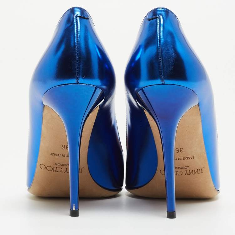 Pre Owned Jimmy Choo Blue Patent Leather Avril Pumps Size 36