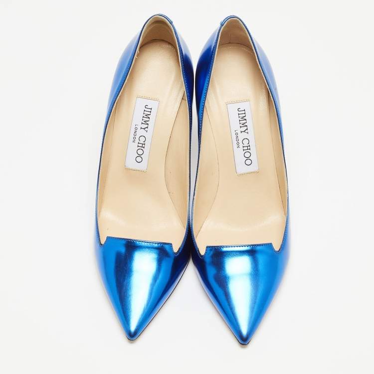 Pre Owned Jimmy Choo Blue Patent Leather Avril Pumps Size 36
