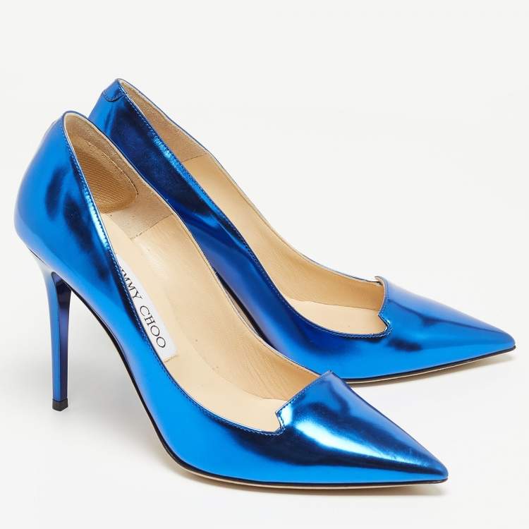 Pre Owned Jimmy Choo Blue Patent Leather Avril Pumps Size 36
