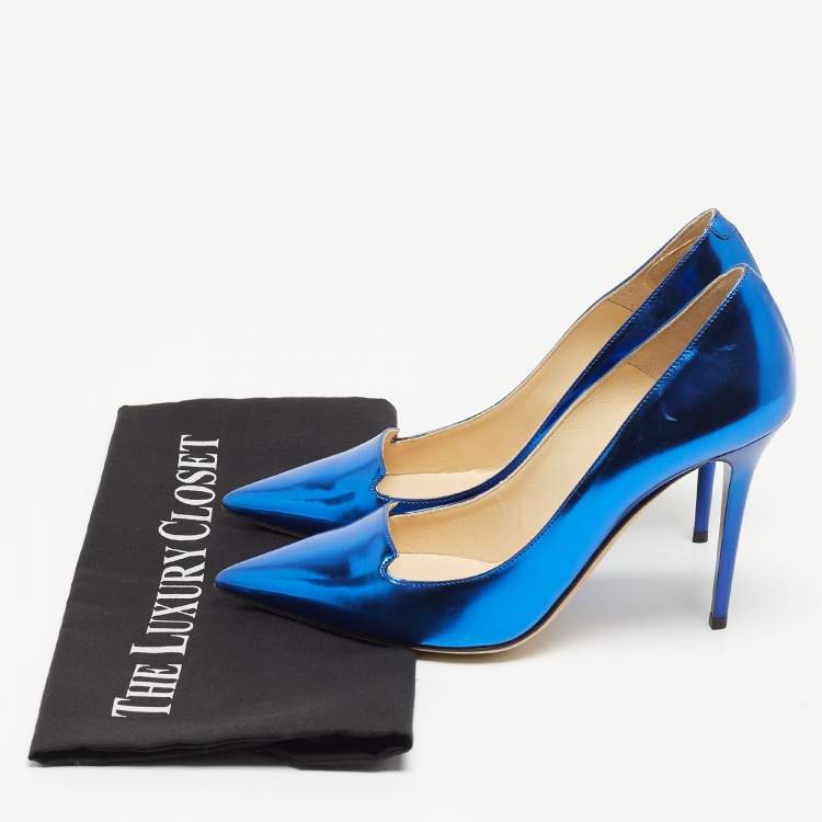 Pre Owned Jimmy Choo Blue Patent Leather Avril Pumps Size 36