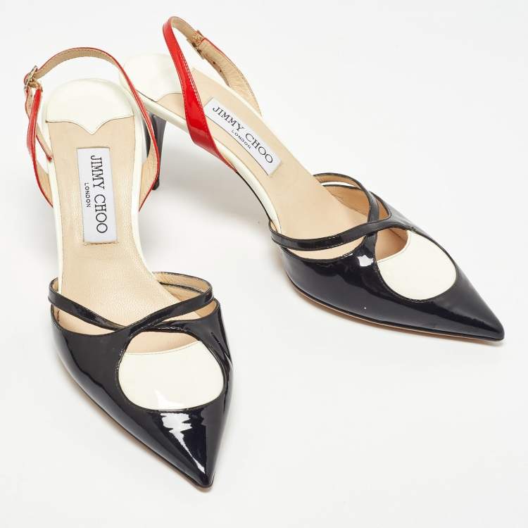 Pre Owned Jimmy Choo Tri Color Patent Leather Pointed Toe Slingback Sandals 40