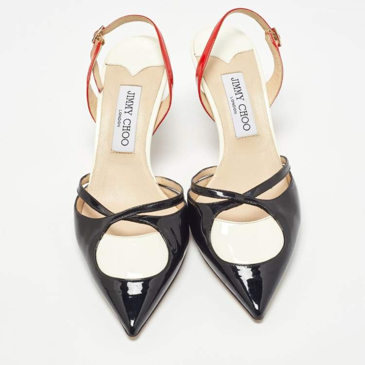 Pre Owned Jimmy Choo Tri Color Patent Leather Pointed Toe Slingback Sandals 40