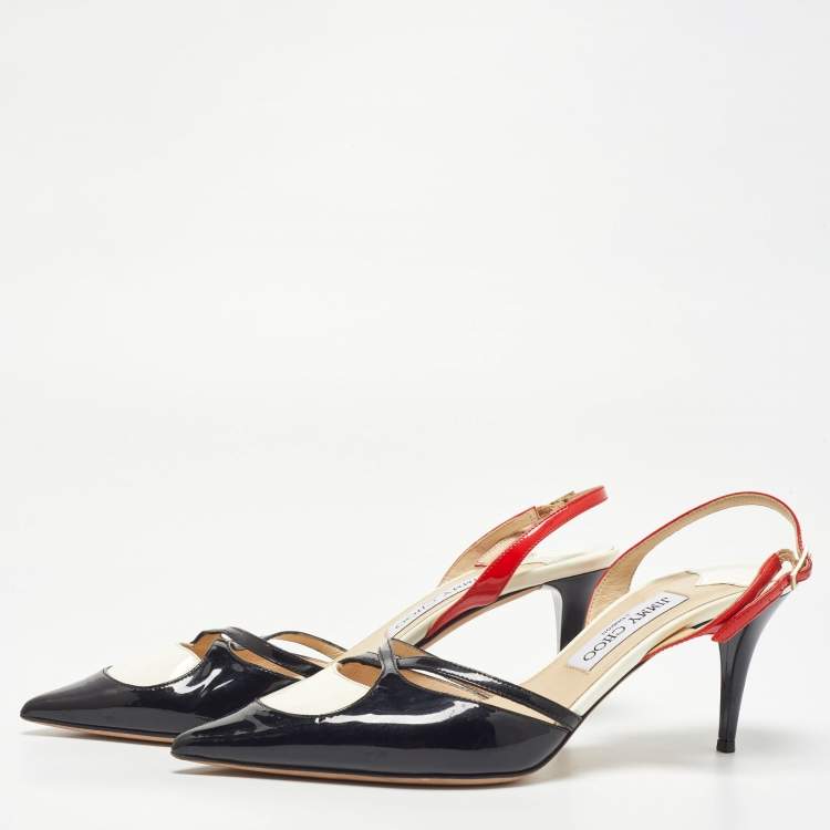 Pre Owned Jimmy Choo Tri Color Patent Leather Pointed Toe Slingback Sandals 40