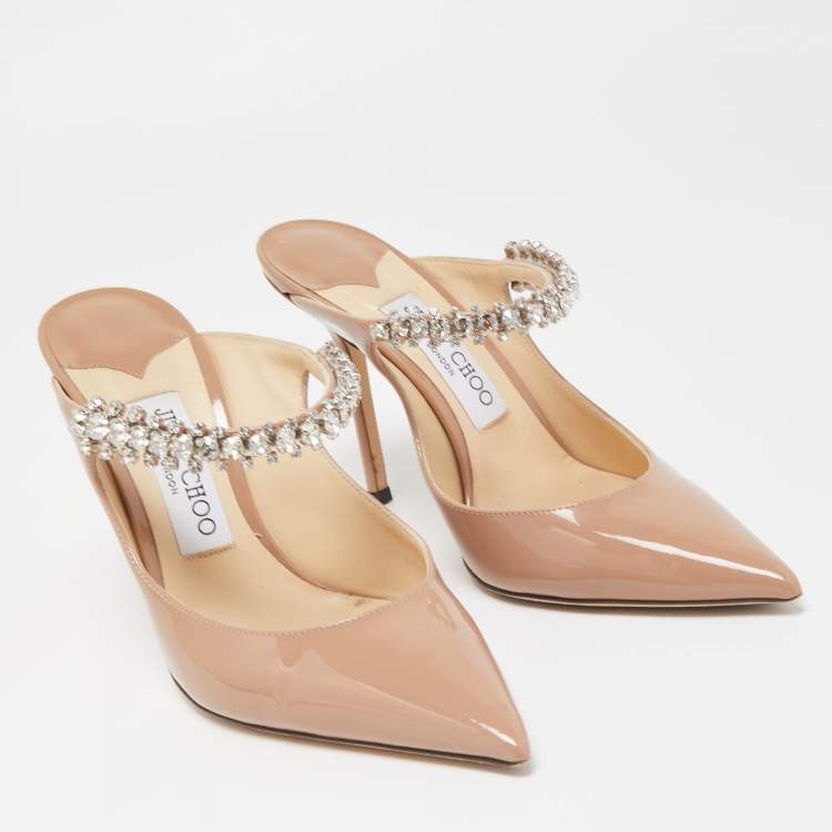 Pre Owned Jimmy Choo Beige Patent Bing Mules Size 37