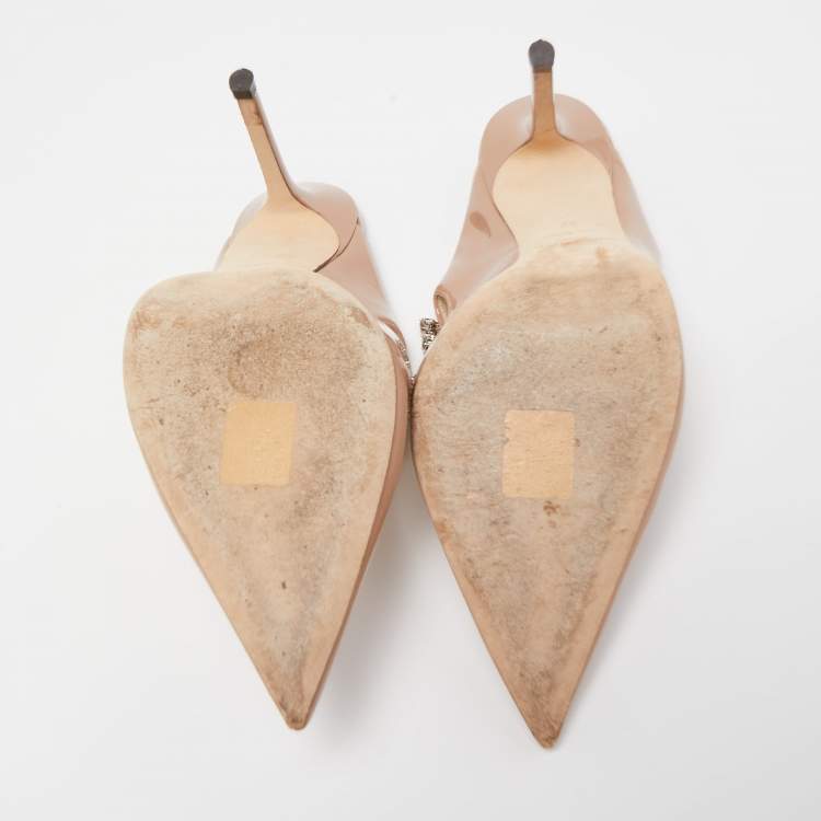 Pre Owned Jimmy Choo Beige Patent Bing Mules Size 37