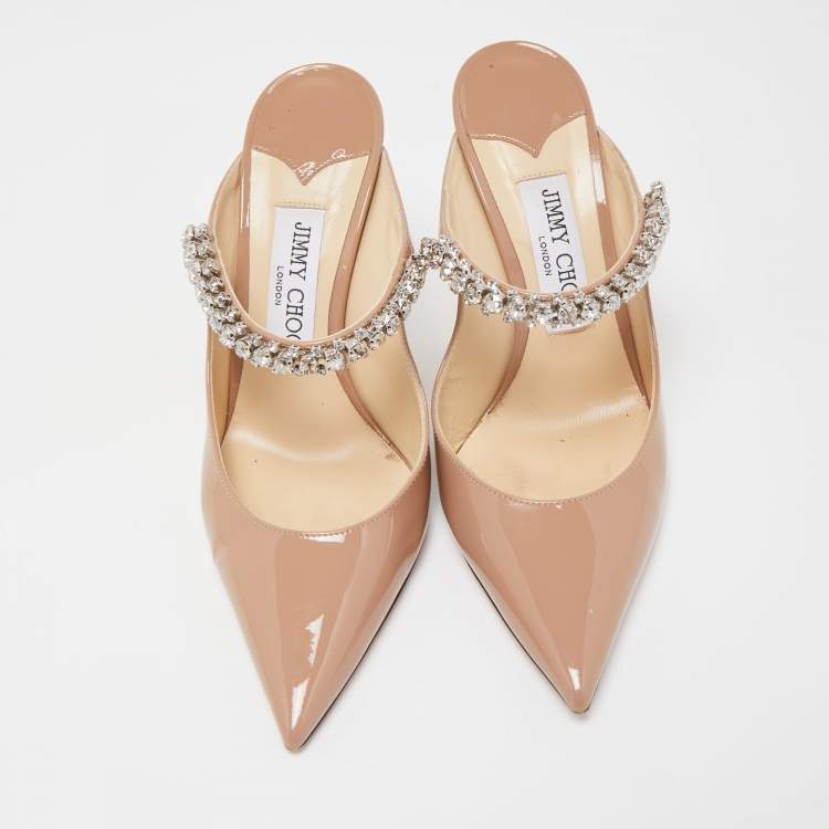 Pre Owned Jimmy Choo Beige Patent Bing Mules Size 37