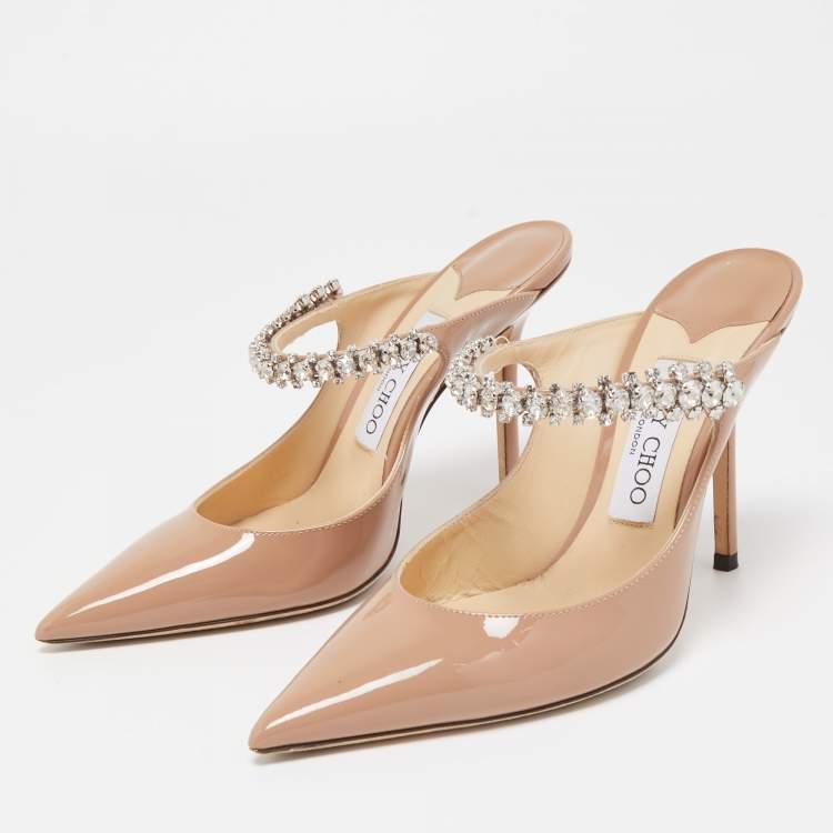 Pre Owned Jimmy Choo Beige Patent Bing Mules Size 37