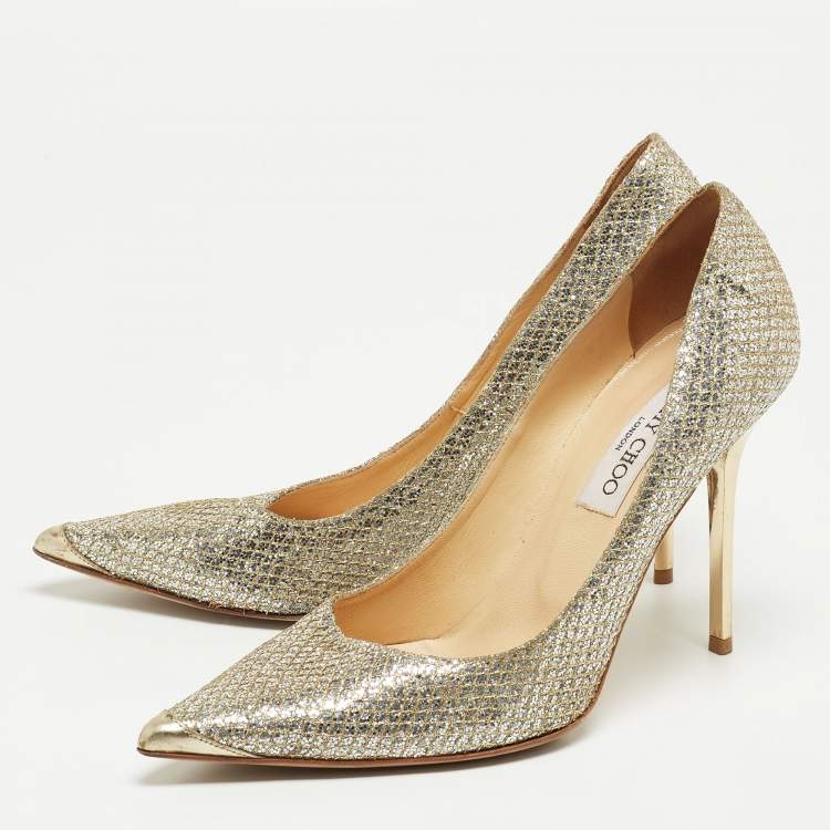 Pre Owned Jimmy Choo Silver/Gold Glitter Romy Pumps Size 38