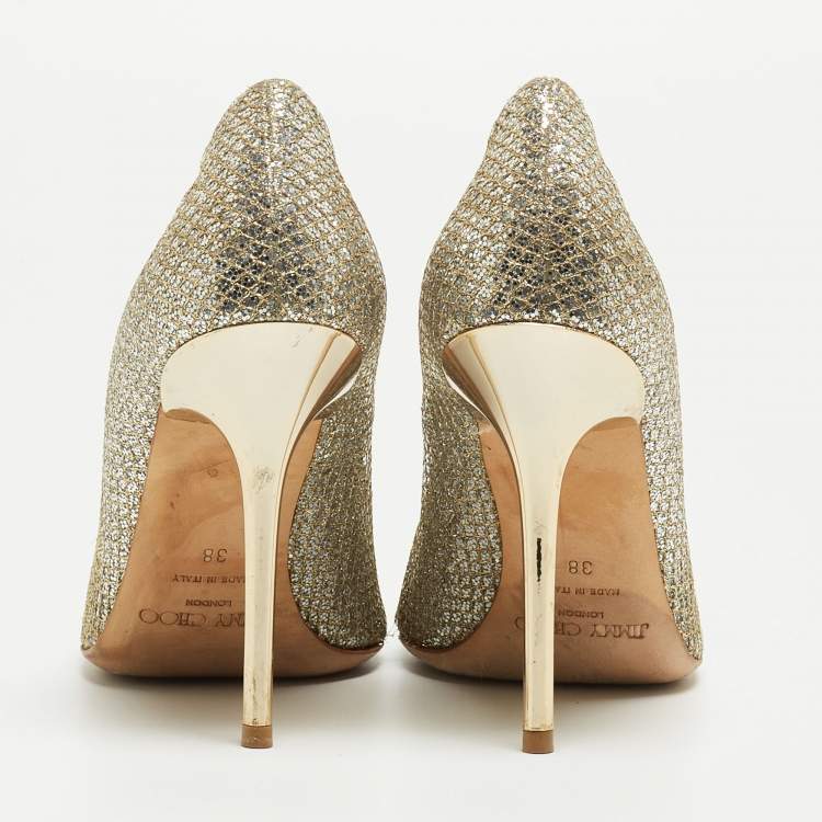 Pre Owned Jimmy Choo Silver/Gold Glitter Romy Pumps Size 38