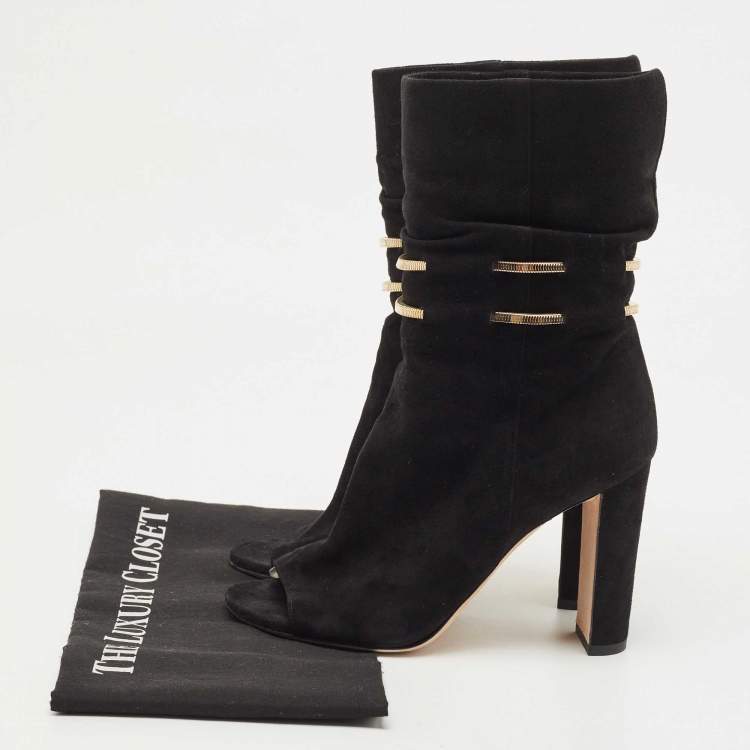 Pre Owned Jimmy Choo Black Suede Ankle Boots Size 36.5