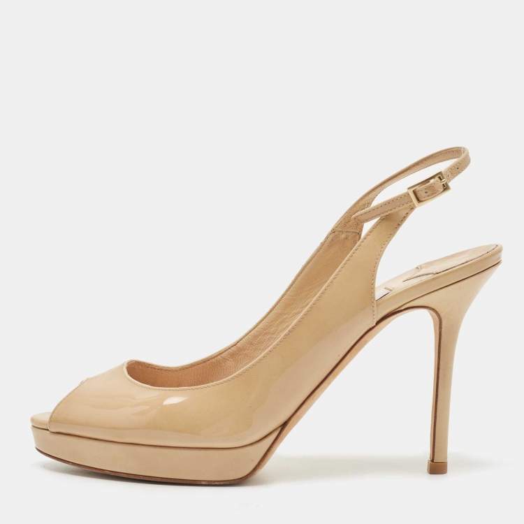 Beige patent 2025 leather heels