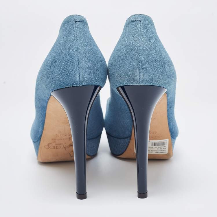 Pre Owned Jimmy Choo Blue Textured Suede Dahlia Pumps Size 40.5