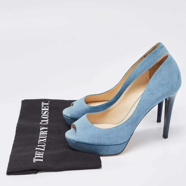 Pre Owned Jimmy Choo Blue Textured Suede Dahlia Pumps Size 40.5