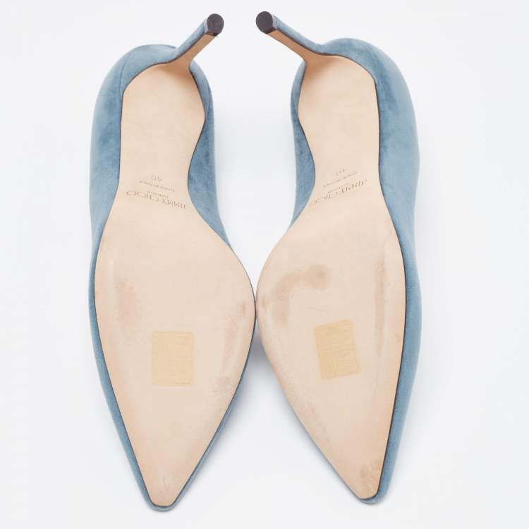 Pre Owned Jimmy Choo Light Blue Suede Romy Pointed Toe Pumps Size 40