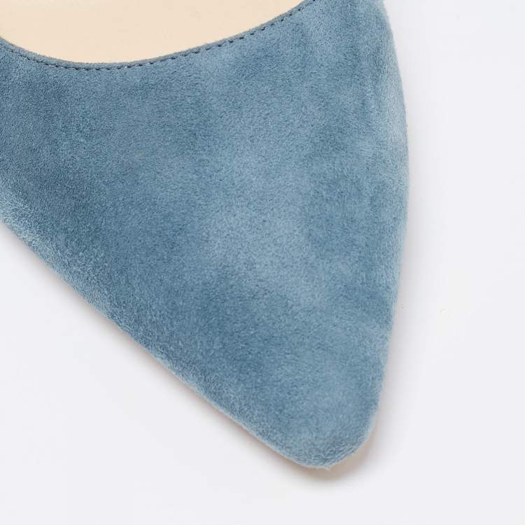 Pre Owned Jimmy Choo Light Blue Suede Romy Pointed Toe Pumps Size 40