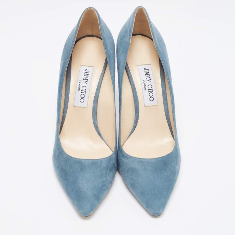 Pre Owned Jimmy Choo Light Blue Suede Romy Pointed Toe Pumps Size 40