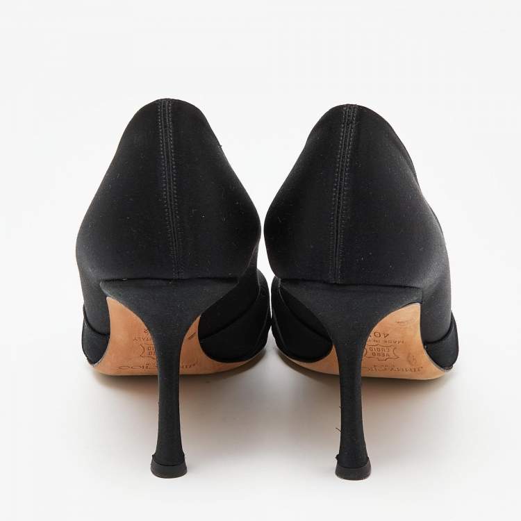 Pre Owned Jimmy Choo Black Satin Crystal Embellished Peep Toe Pumps 40.5