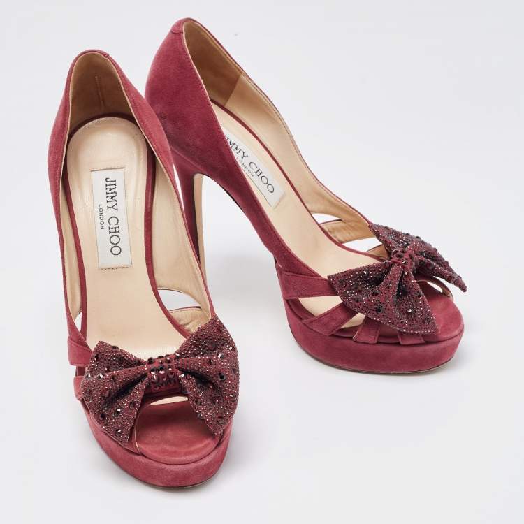 Pre Owned Jimmy Choo Plum Suede Taja Platform Pumps Size 36
