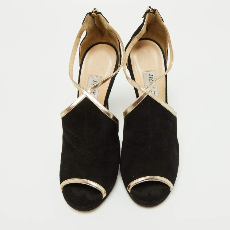 Pre Owned Jimmy Choo Black Suede Fey Back Ankle Strap Sandals Size 39