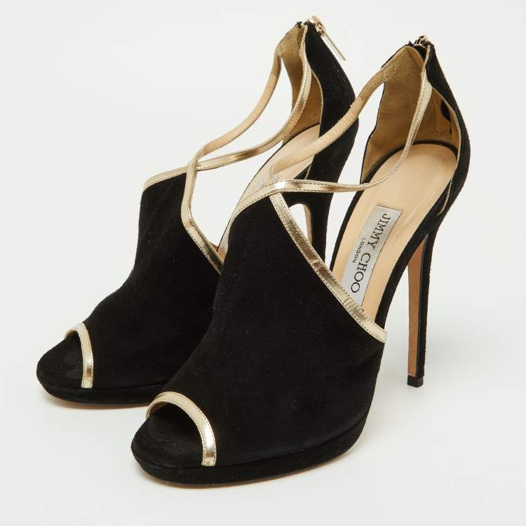 Pre Owned Jimmy Choo Black Suede Fey Back Ankle Strap Sandals Size 39