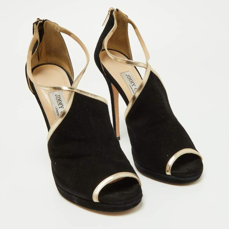 Pre Owned Jimmy Choo Black Suede Fey Back Ankle Strap Sandals Size 39