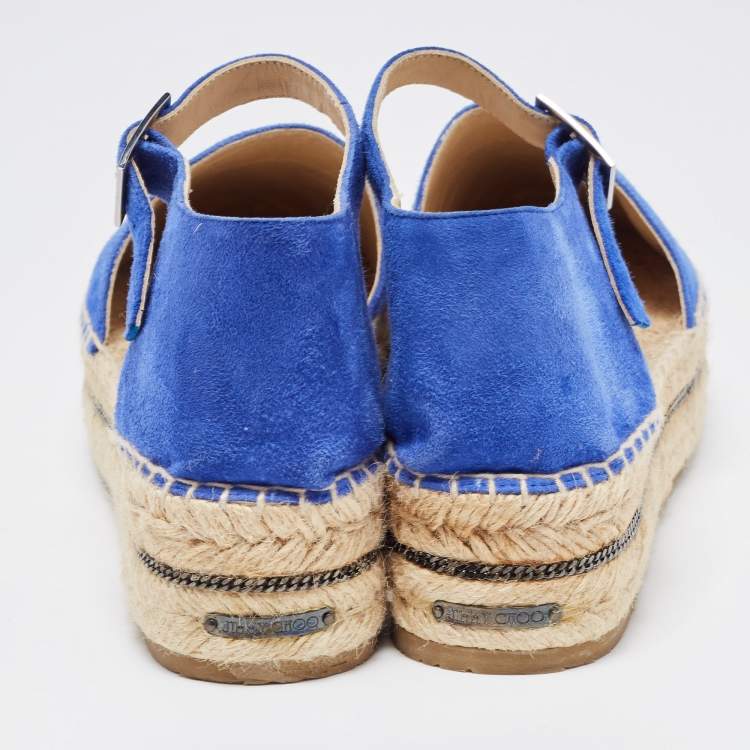 Pre Owned Jimmy Choo  Blue Suede Delphine Espadrille Flats Size 39
