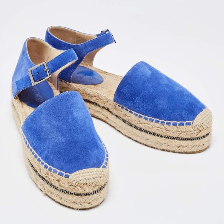 Pre Owned Jimmy Choo  Blue Suede Delphine Espadrille Flats Size 39