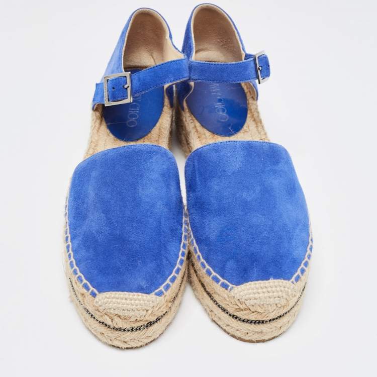 Pre Owned Jimmy Choo  Blue Suede Delphine Espadrille Flats Size 39