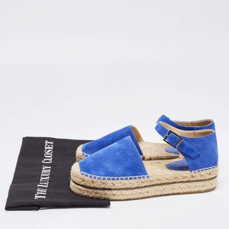 Pre Owned Jimmy Choo  Blue Suede Delphine Espadrille Flats Size 39