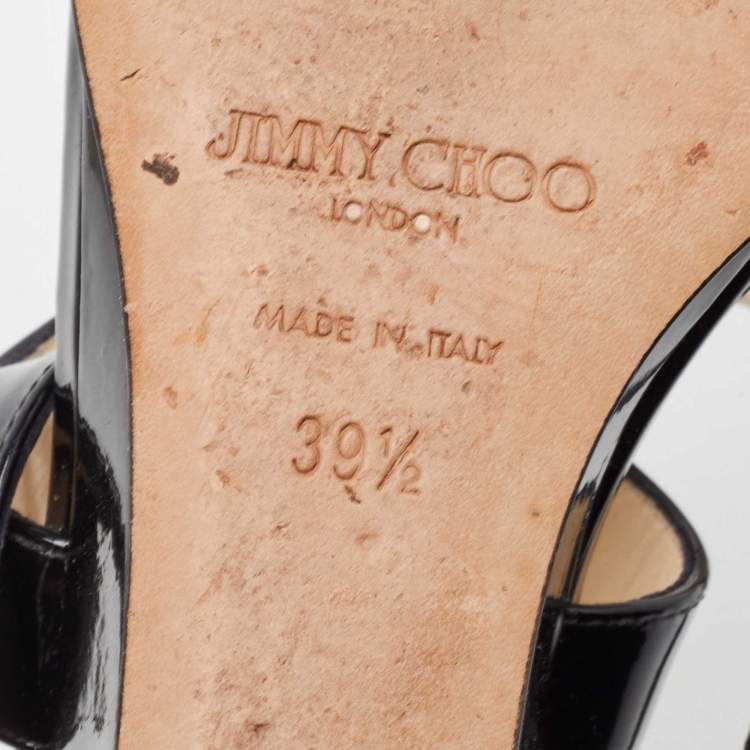 Pre Owned Jimmy Choo Black Patent Leather Chiara Crisscross Ankle Strap Wedge Sandals Size 39.5