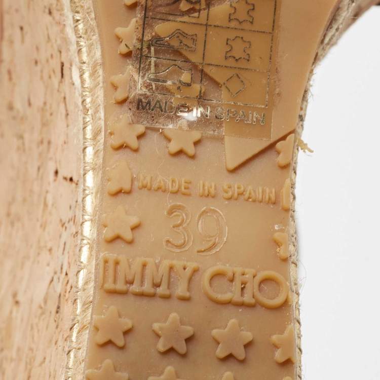 مملوكة مسبقًا Jimmy Choo Brown Leather and Cork Preya Wedge Sandals Size 39