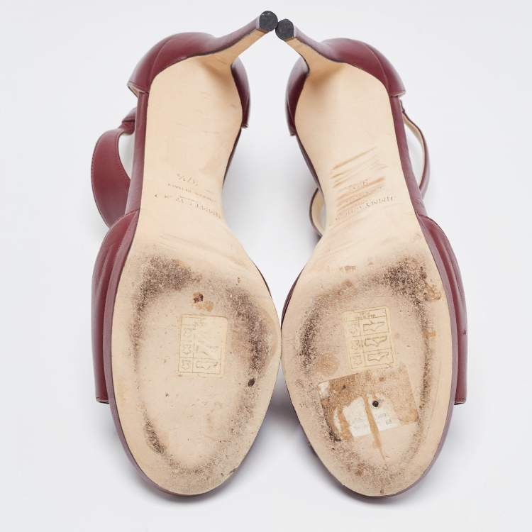Pre Owned Jimmy Choo Burgundy Leather Lana Sandals Size 37.5