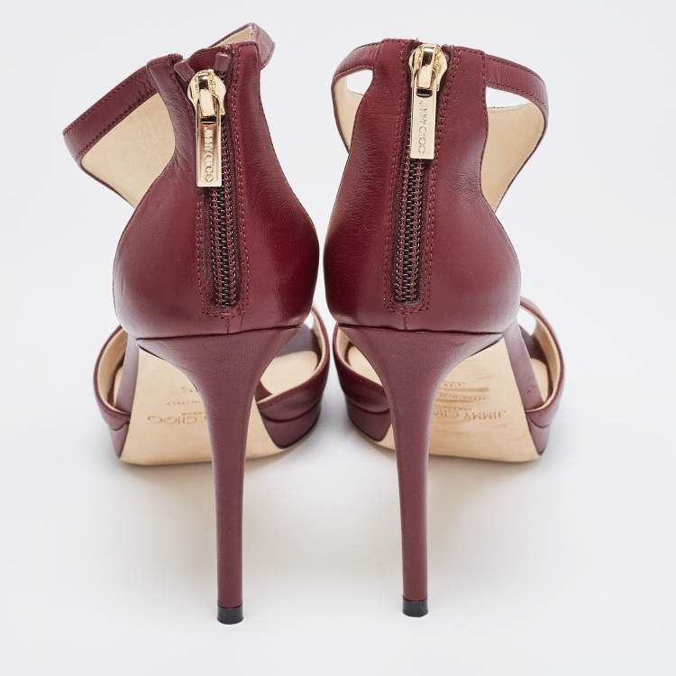 Pre Owned Jimmy Choo Burgundy Leather Lana Sandals Size 37.5