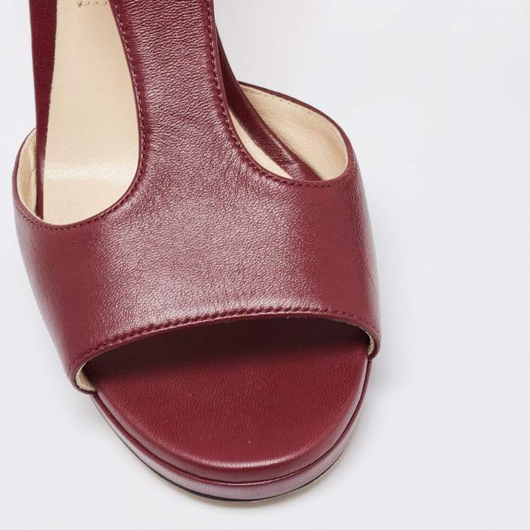 Pre Owned Jimmy Choo Burgundy Leather Lana Sandals Size 37.5