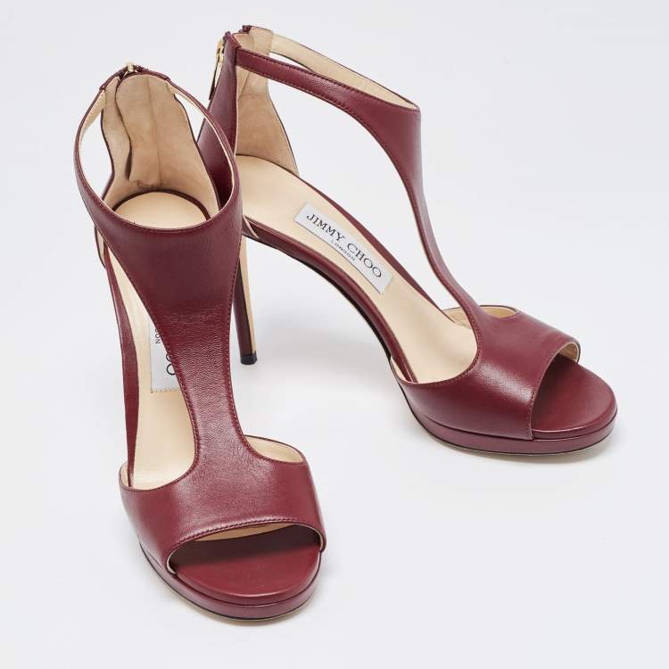 Pre Owned Jimmy Choo Burgundy Leather Lana Sandals Size 37.5