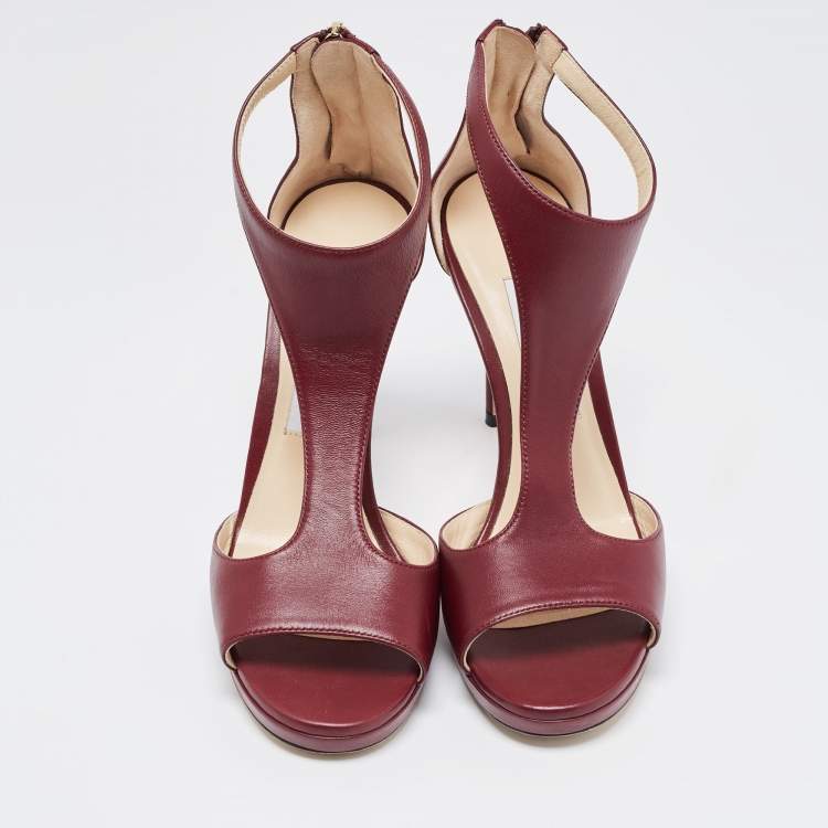 Pre Owned Jimmy Choo Burgundy Leather Lana Sandals Size 37.5