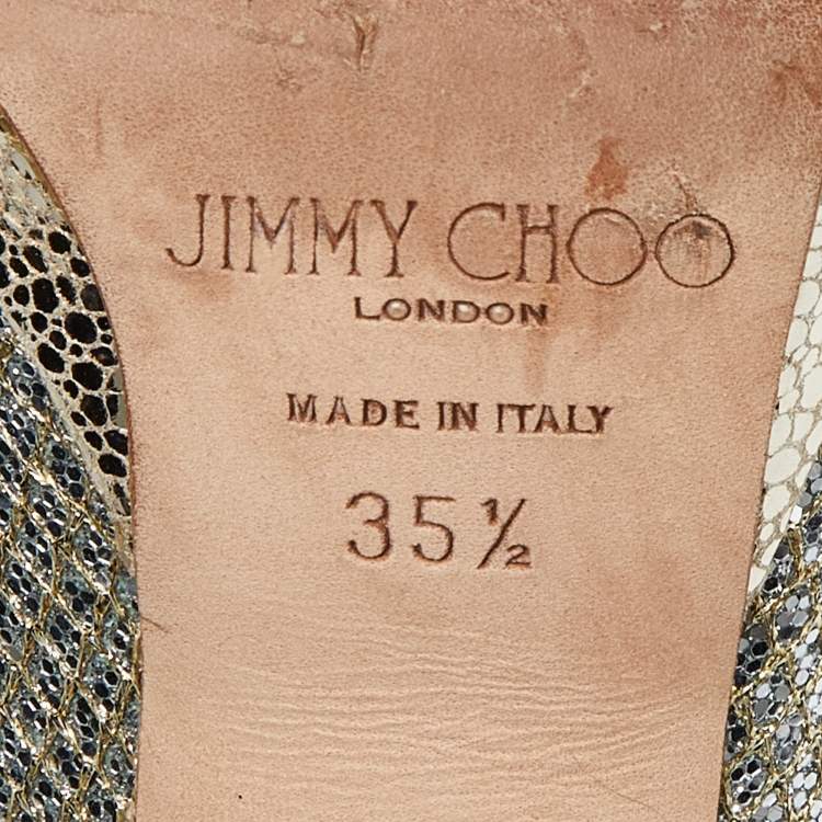 Pre Owned Jimmy Choo Gold Glitter Peep Toe Dahlia Pumps Size 35.5