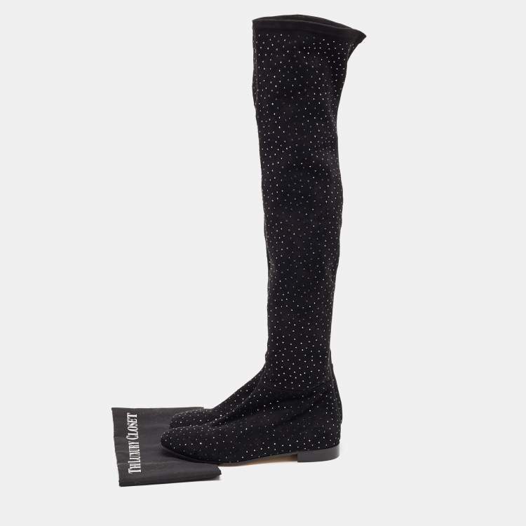 Pre Owned Jimmy Choo Black Suede Embellished Knee Length Boots Size 40