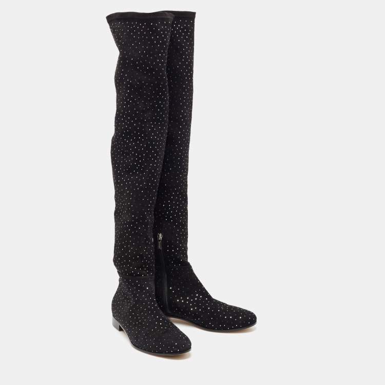 Pre Owned Jimmy Choo Black Suede Embellished Knee Length Boots Size 40